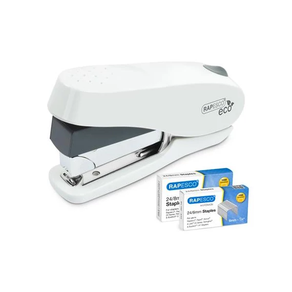 Tűzőgép, 24/6-8, 26/6-8, 50 lap, könnyített tűzés, antibakteriális, RAPESCO "ECO Luna Less Effort", fehér