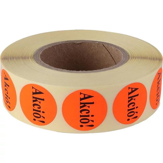 Etikett, 20 mm kör, "AKCIÓ" felirattal, 1000 etikett/tekercs, piros