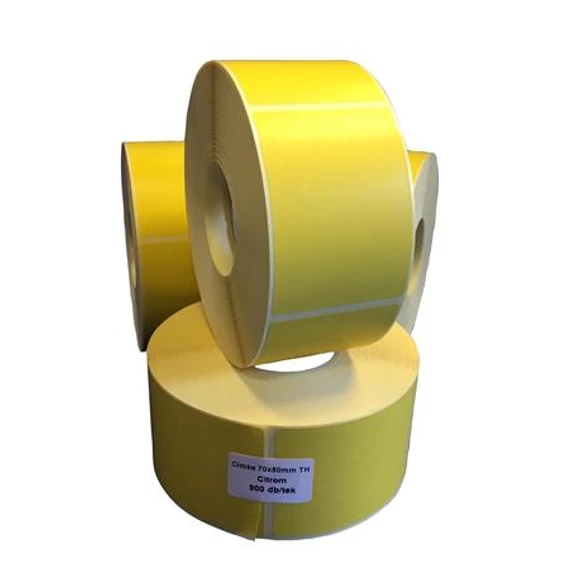 Etikett, thermo, 70x50 mm, 900 etikett/tekercs, citromsárga