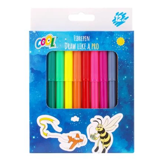 Filctoll készlet, 2 mm, COOL BY VICTORIA, 12 különböző szín Filctoll készlet, 2 mm, COOL BY VICTORIA, 12 különböző szín