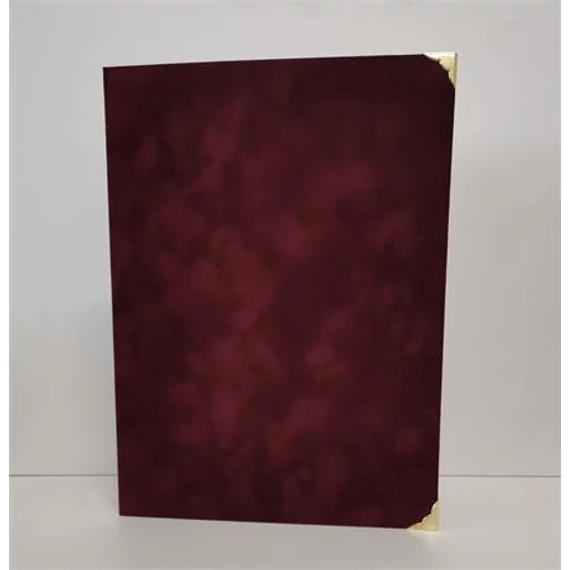 Oklevéltartó, A4, exkluzív, plüss, 4 fém sarokkal, bordó