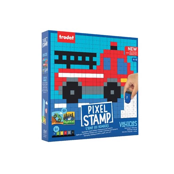 Kreatív foglalkoztató füzet, bélyegzős, TRODAT "Creativ Pixelstamp", járművek