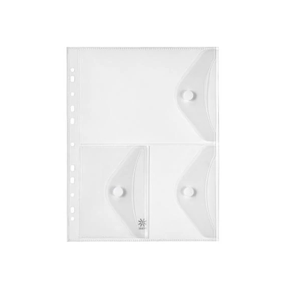 Irattartó tasak, A4, PP, patentos, 3 rekeszes, VIQUEL "Pockets", áttetsző Irattartó tasak, A4, PP, patentos, 3 rekeszes, VIQUEL "Pockets", áttetsző