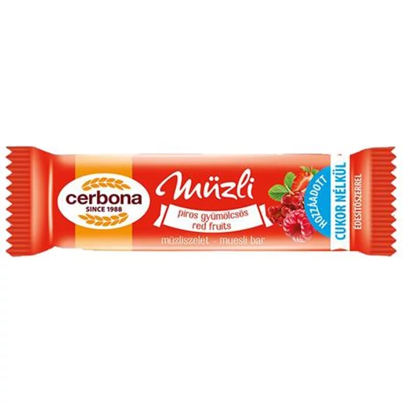 Müzliszelet, 20 g, CERBONA, piros gyümölcsös