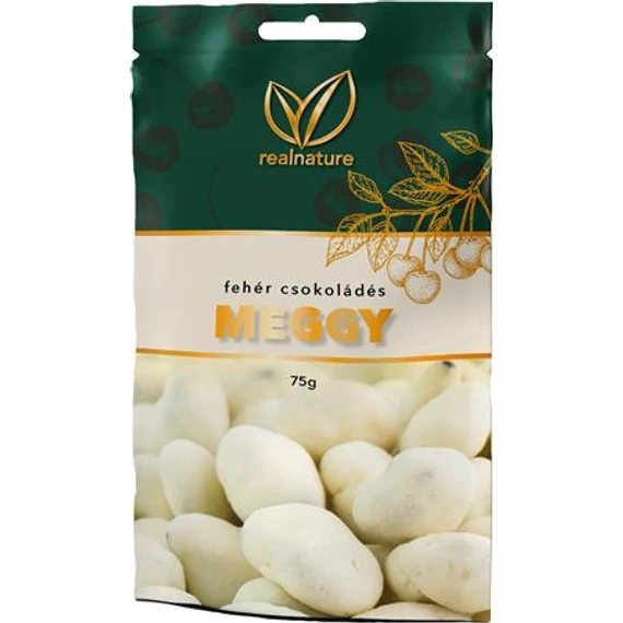 Aszalt meggy, 75 g, REAL NATURE, fehércsokoládés
