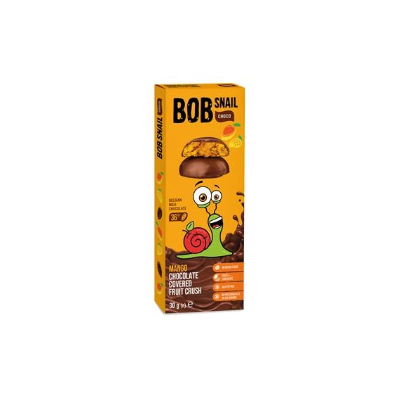 Gyümölcs snack, 30 g, BOB SNAIL, mangó tejcsokoládéban