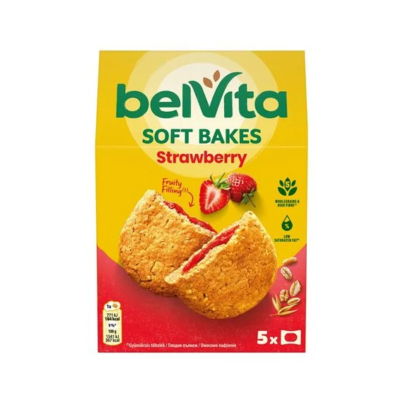 Keksz, 5x50 g, BELVITA "Jó reggelt! Softy" epres töltelékkel