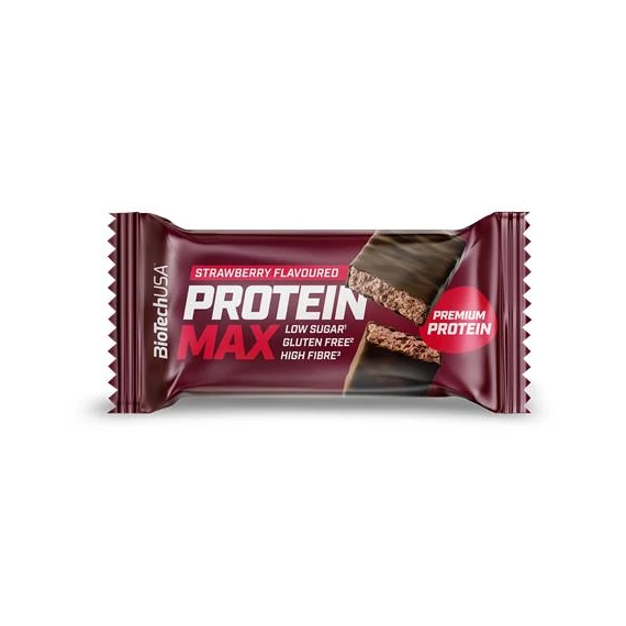 Fehérjeszelet, gluténmentes, 45g, BIOTECH USA "Protein Max", eper