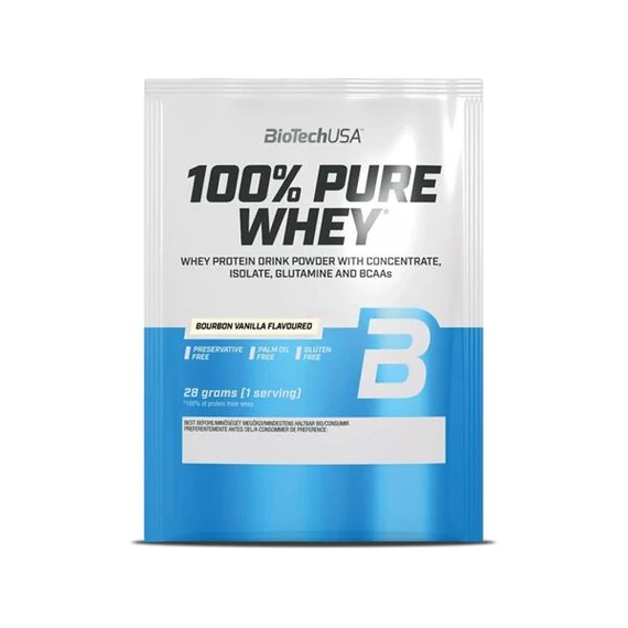 Tejsavó fehérjepor, 28g, BIOTECH USA "100% Pure Whey", bourbon vanília Tejsavó fehérjepor, 28g, BIOTECH USA "100% Pure Whey", bourbon vanília