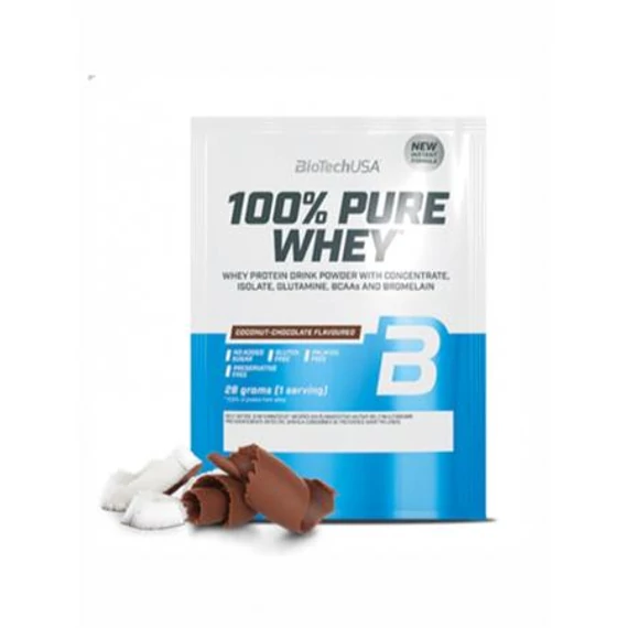 Tejsavó fehérjepor, 28g, BIOTECH USA "100% Pure Whey", kókusz-csokoládé