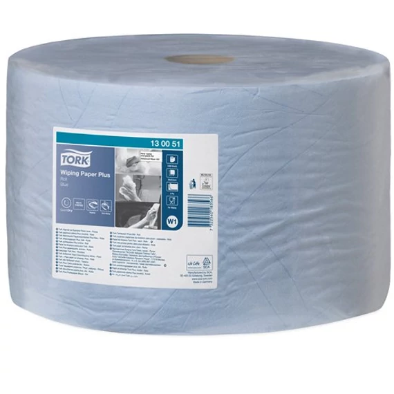Törlőpapír, tekercses, 39 cm átmérő, W1 rendszer, 2 rétegű, TORK "Plusz", kék