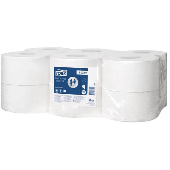 Toalettpapír, T2 rendszer, 2 rétegű, 19, 5 cm átmérő, Advanced "Mini Jumbo", fehér