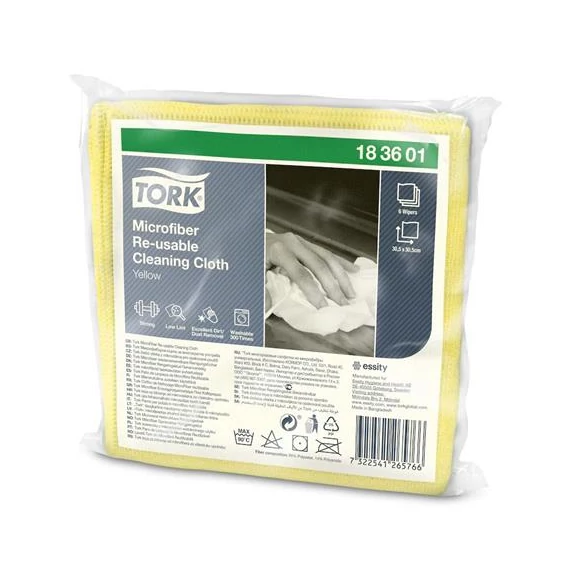 Tisztítókendő, mikroszálas, újra felhasználható, 1 rétegű, W8 rendszer, TORK, sárga
