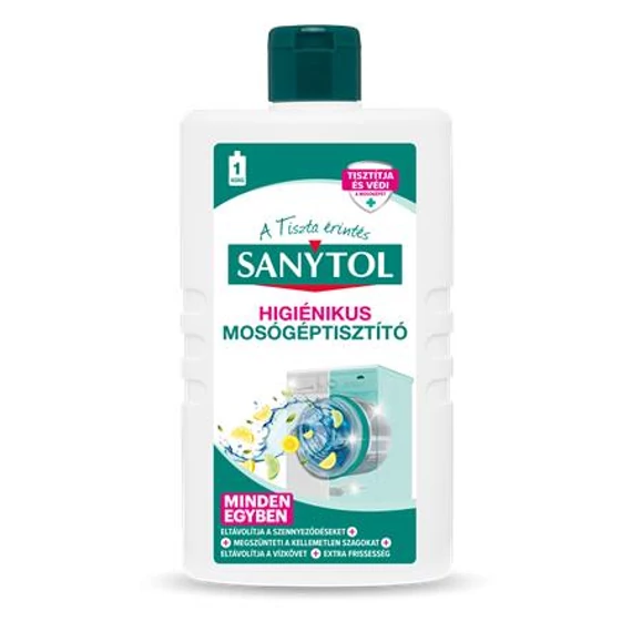 Fertőtlenítő mosógép tisztítószer, 250 ml, SANYTOL "Minden egyben"