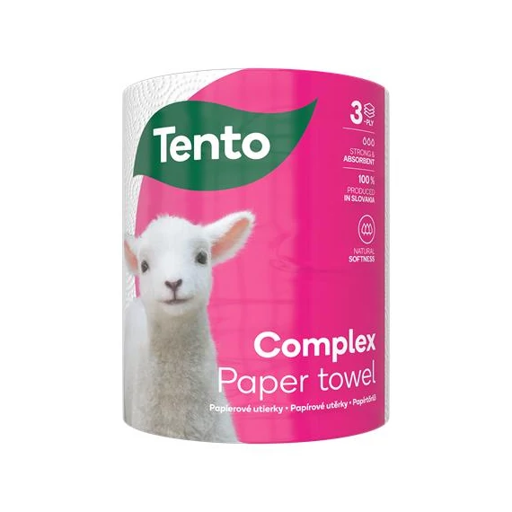 Háztartási papírtörlő, tekercses, 3 rétegű, 220 lap, TENTO "Complex", fehér
