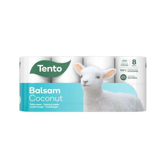 Toalettpapír, 3 rétegű, kistekercses, 8 tekercs, TENTO "Balsam Coconut", fehér