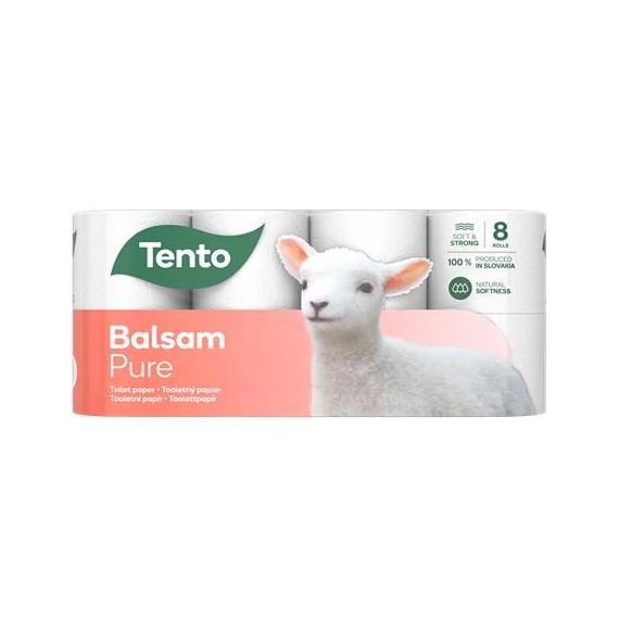 Toalettpapír, 3 rétegű, kistekercses, 8 tekercs, TENTO "Balsam Pure", fehér