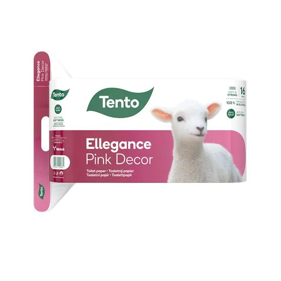 Toalettpapír, 3 rétegű, kistekercses, 16 tekercs, TENTO "Ellegance Pink Decor", fehér