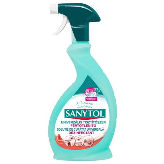 Általános tisztító- és fertőtlenítő spray, 500 ml, SANYTOL, grapefruit Általános tisztító- és fertőtlenítő spray, 500 ml, SANYTOL, grapefruit