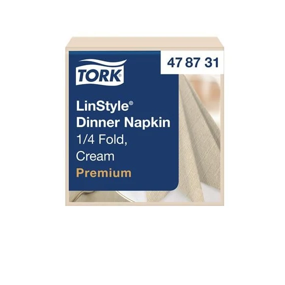 Szalvéta, iparilag komposztálható, 1/4 hajtogatott, 1 rétegű, 39x39 cm, Premium, TORK "LinStyle", krém