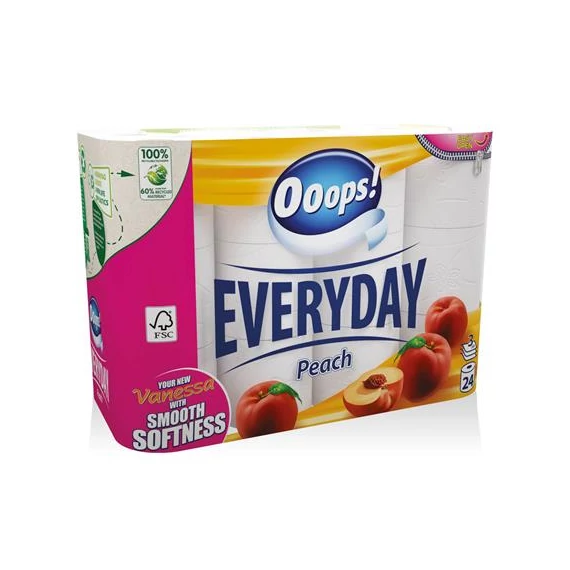 Toalettpapír, 3 rétegű, kistekercses, 24 tekercs, OOOPS "Everyday"