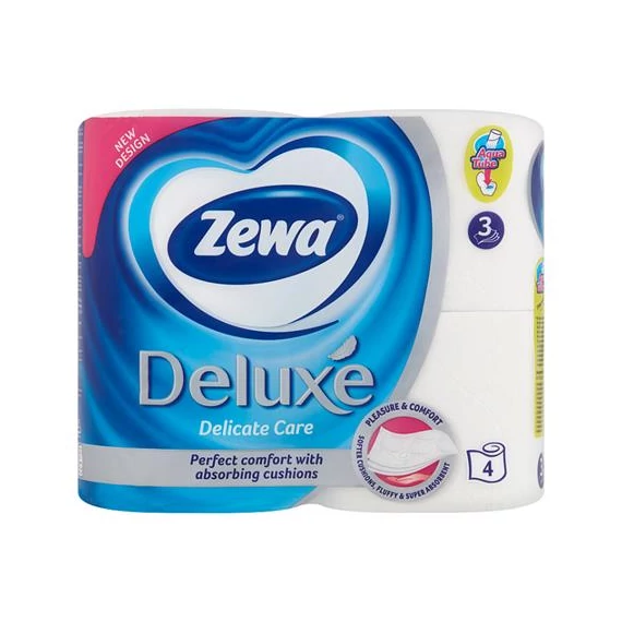 Toalettpapír, 3 rétegű, kistekercses, 4 tekercs, ZEWA "Deluxe", fehér