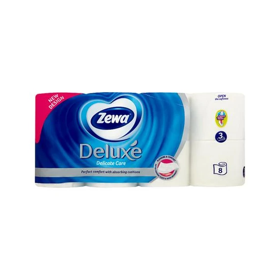 Toalettpapír, 3 rétegű, kistekercses, 8 tekercs, ZEWA "Deluxe", fehér