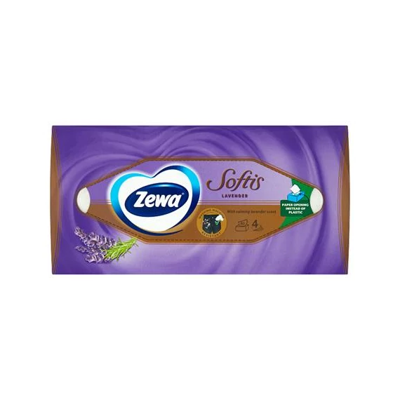Kozmetikai kendő, 4 rétegű, 80 db, ZEWA "Softis" levendula