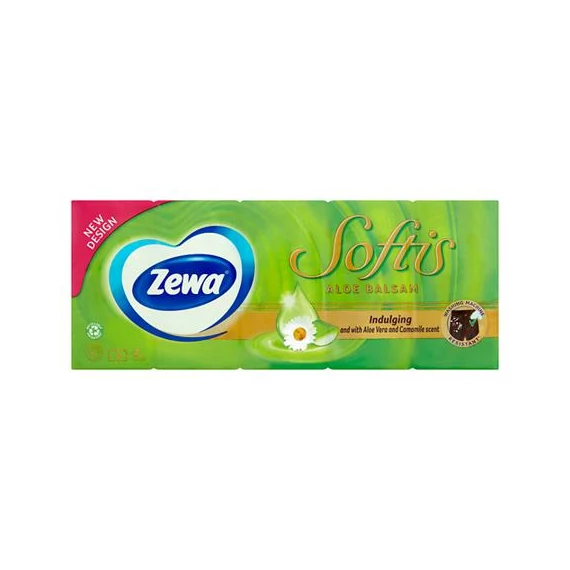 Papír zsebkendő, 4 rétegű, 10x9 db, ZEWA "Softis", aloe balsam