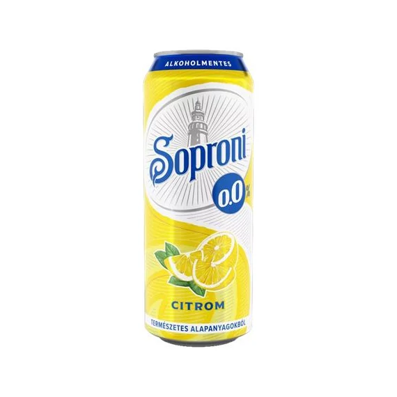 Alkoholmentes sör, 0,5 l, dobozos, SOPRONI "0.0%", citrom