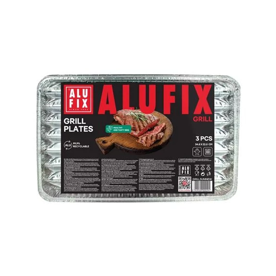 Grilltálca, 34,5x22,5 cm, négyszögletű, ALUFIX, 3 db/csomag