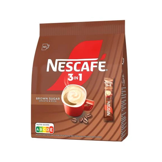 Instant kávé stick, 10x16,5 g, NESCAFÉ "3in1", barna cukorral