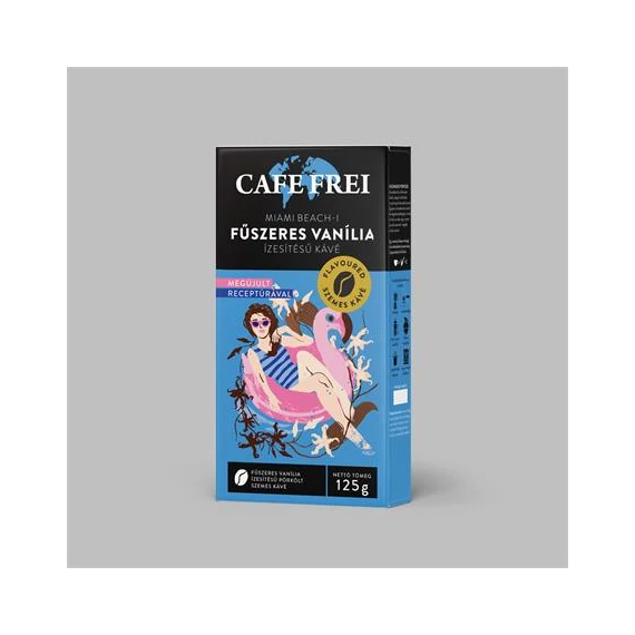Kávé, pörkölt, szemes, 125 g, CAFE FREI "Miami vanília" fahéjjal és szerecsendióval