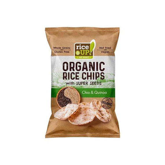 Barnarizs chips, 25 g, RICE UP "Bio", chia maggal és quinoával