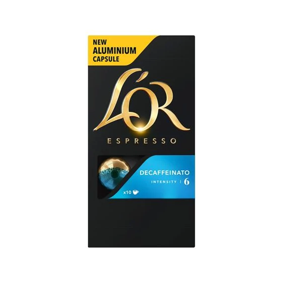 Kávékapszula, Nespresso® kompatibilis, 10 db, koffeinmentes, JACOBS DOUWE EGBERTS "L`OR Decaffeinato"