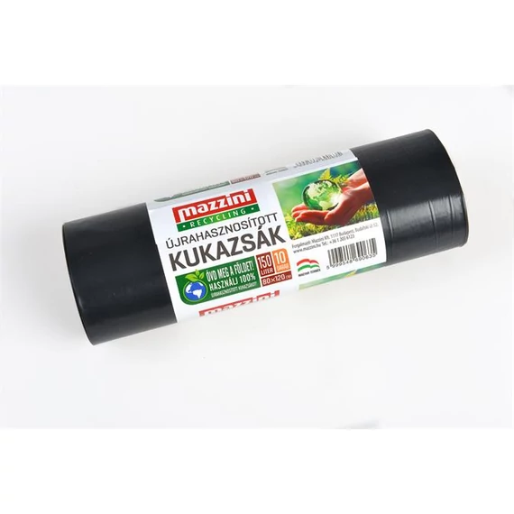 Nagykukazsák, újrahasznosított, 150 l, 10 db, 80x120 cm, 25 µ, MAZZINI, fekete
