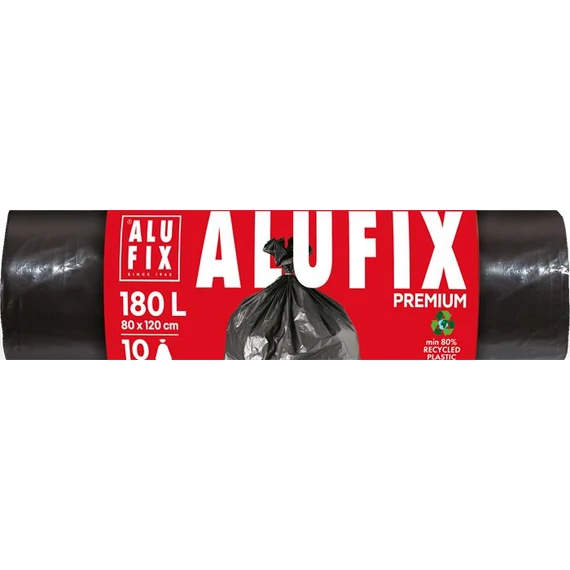 Szemeteszsák 180 l, 10 db, 80x120 cm, 45 µ, ALUFIX, fekete