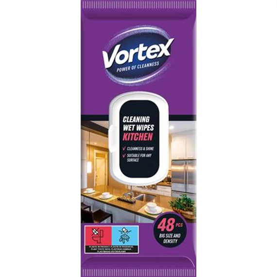 Nedves törlőkendő, konyhai, 48 db, VORTEX