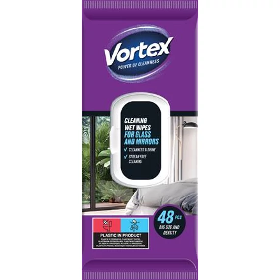 Nedves törlőkendő, üveg- és tükör felületre, visszazárható tetővel, 48 db, VORTEX Nedves törlőkendő, üveg- és tükör felületre, visszazárható tetővel, 48 db, VORTEX