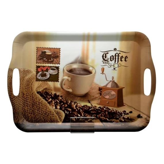 Tálca, szögletes, műanyag, kávéház mintás, 35,5x25,5 cm Tálca, szögletes, műanyag, kávéház mintás, 35,5x25,5 cm