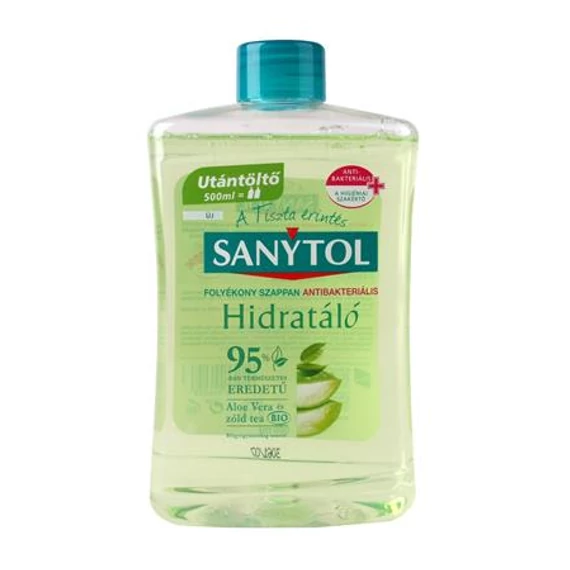 Antibakteriális folyékony szappan, utántöltő, 500 ml, SANYTOL, zöld tea és aloe vera