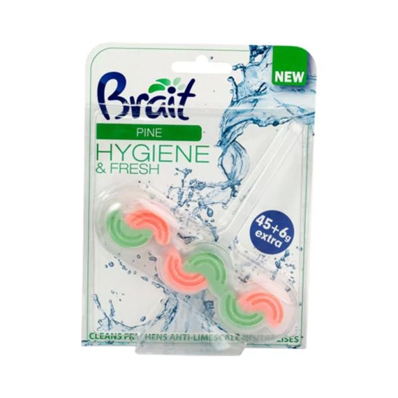 WC tisztító blokk, 2 fázisú, 3x45 g, "Brait Hygiene and fresh", fenyő