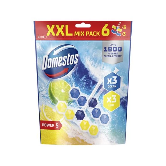 WC frissítő blokk, 6 db-os, DOMESTOS "Power 5", óceán és lime