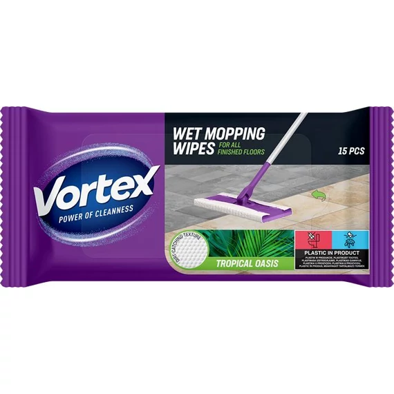 Nedves padlótörlő kendő, 15 db, VORTEX, trópusi ilattal
