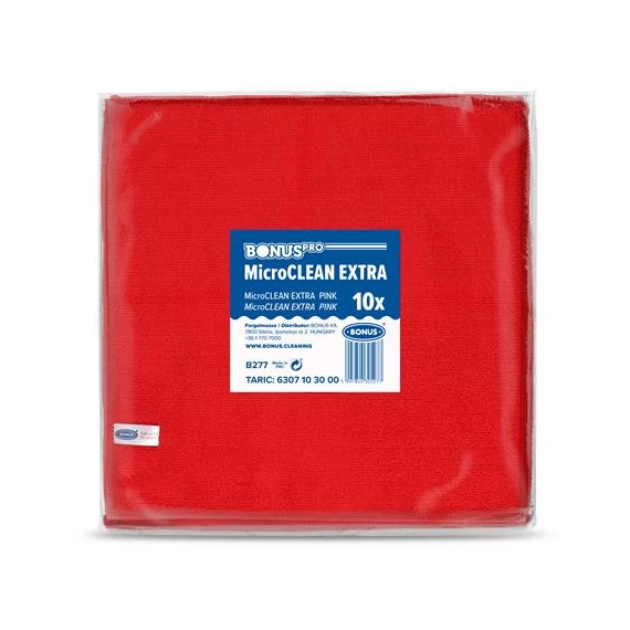 Törlőkendő, univerzális, 10 db, 40x40 cm, BONUS "MicroCLEAN Extra", piros