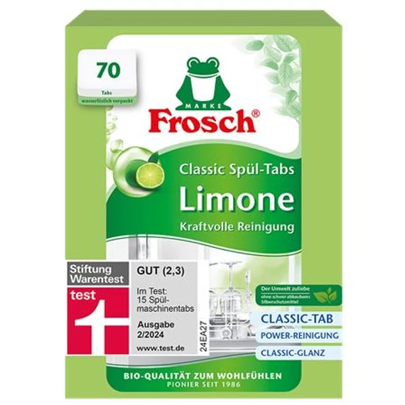 Mosogatógép tabletta, 70 db, FROSCH, zöldcitrom
