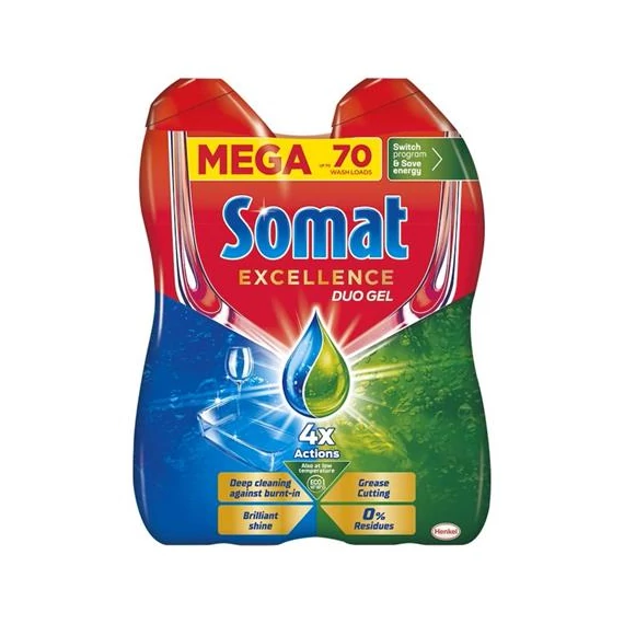 Mosogatógép mosogatógél, duo, 2x630 ml, SOMAT "Excellence Grease Cutting"