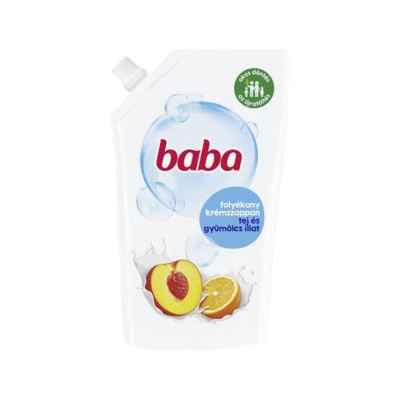 Folyékony szappan utántöltő, 0,5 l, BABA, tej és gyümölcs