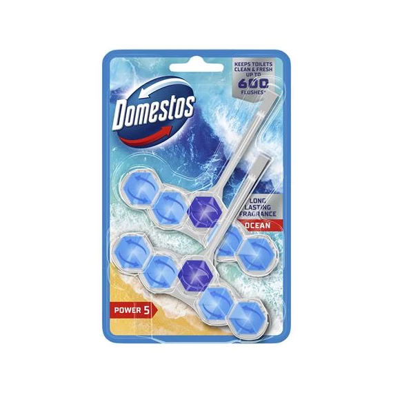 WC frissítő blokk, 2 db-os, DOMESTOS "Power 5", óceán WC frissítő blokk, 2 db-os, DOMESTOS "Power 5", óceán