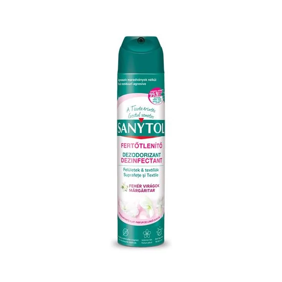 Légfrissítő, fertőtlenítő, 300 ml, SANYTOL, fehér virág